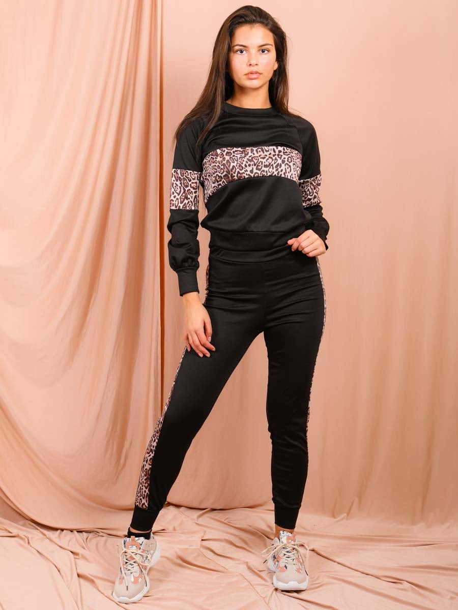 Leopard Print Panel Loungewear Co-ord