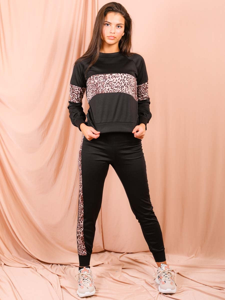 Leopard Print Panel Loungewear Co-ord