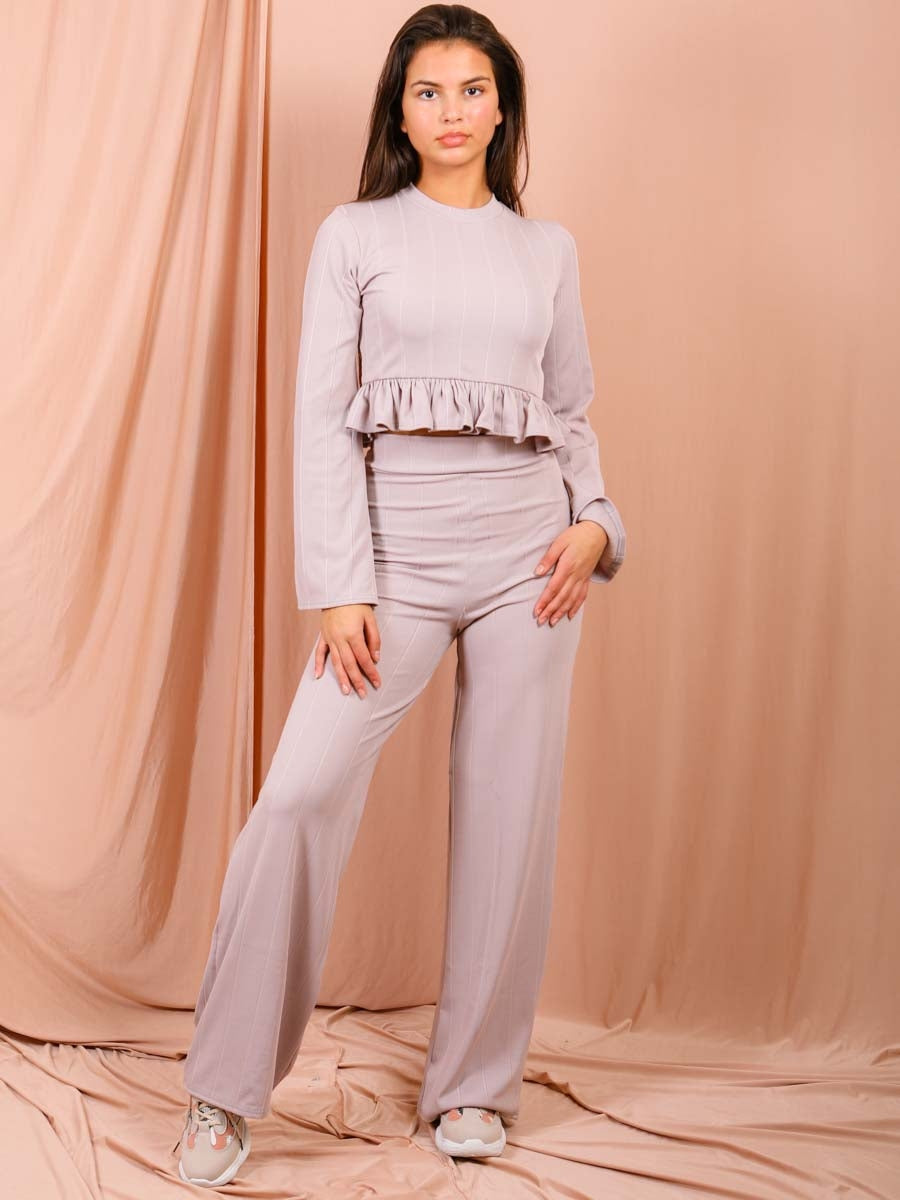 Ribbed Frill Hem Top & Trouser Co-ord