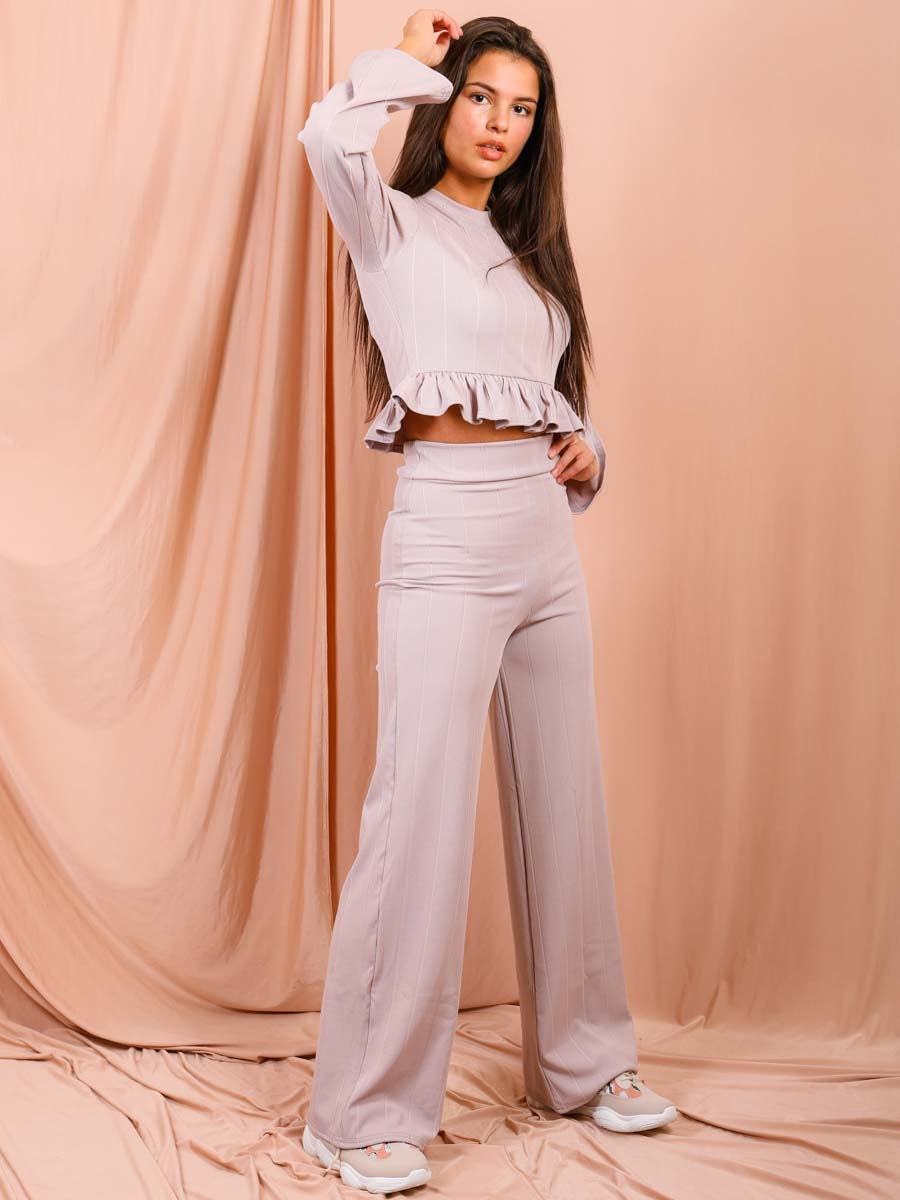 Ribbed Frill Hem Top & Trouser Co-ord