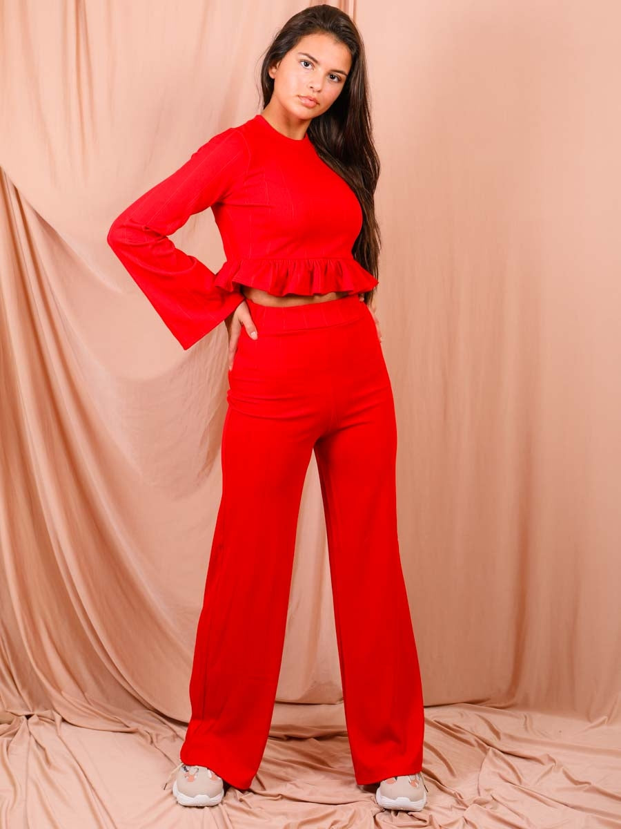 Ribbed Frill Hem Top & Trouser Co-ord