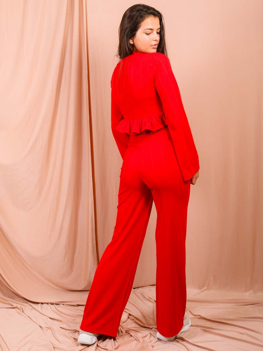 Ribbed Frill Hem Top & Trouser Co-ord