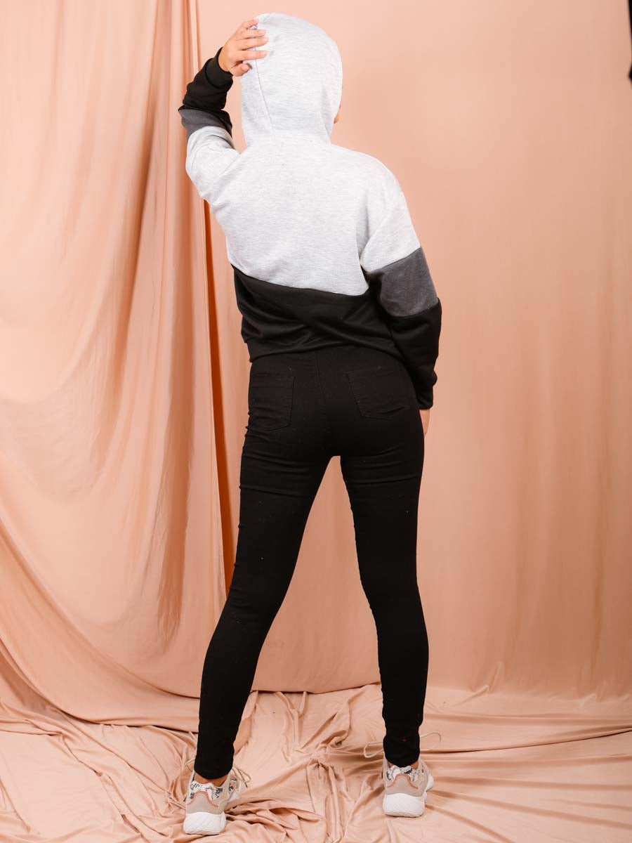 Contrast Colour Block Zip Front Hoodie