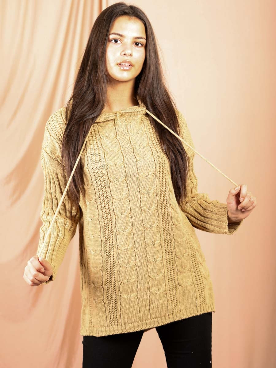 Dip Hem Cable Knit Jumper With Hood