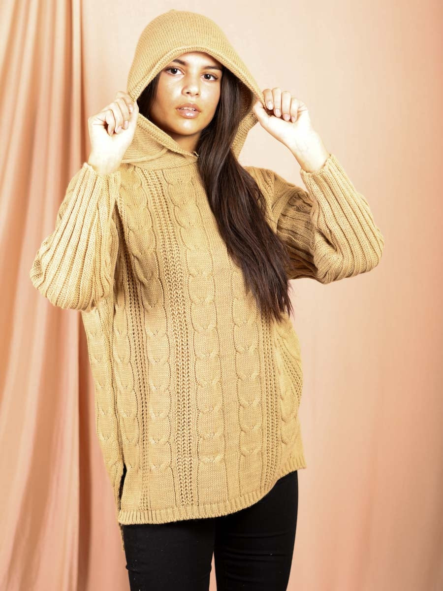 Dip Hem Cable Knit Jumper With Hood