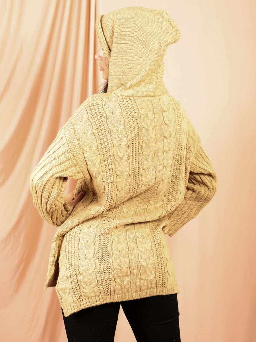 Dip Hem Cable Knit Jumper With Hood