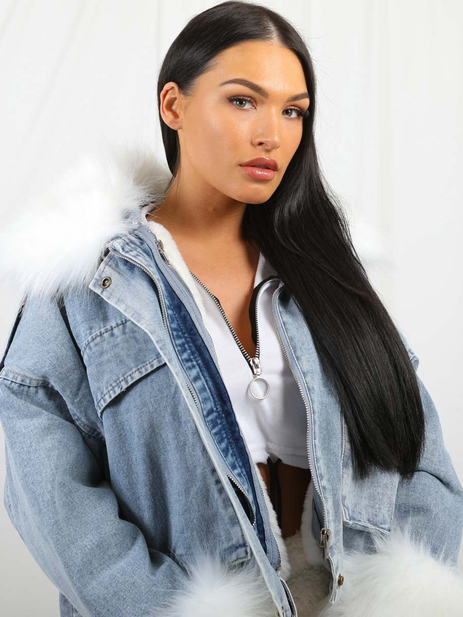 Oversized Faux Fur Lined Denim Jacket