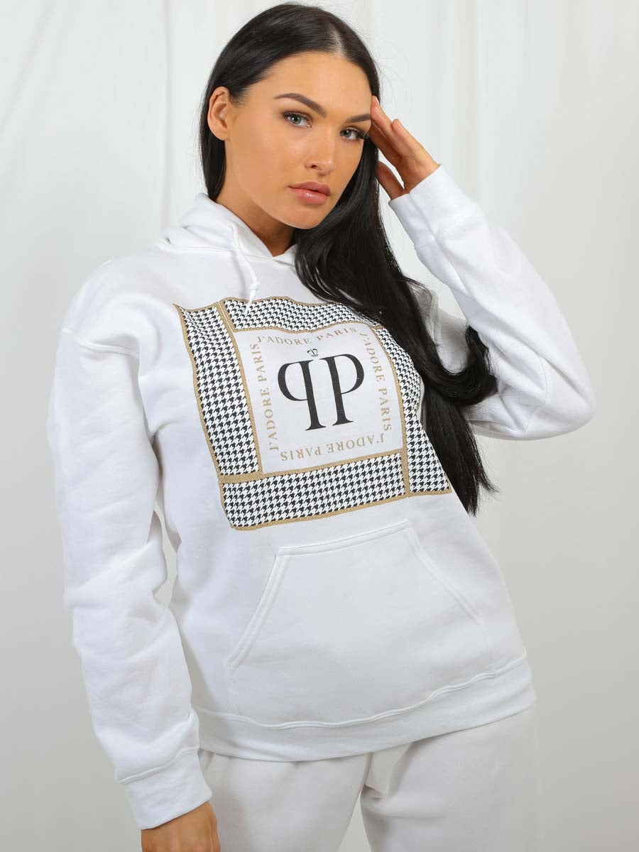 J'Adore Paris Print Fleeced Hoodie