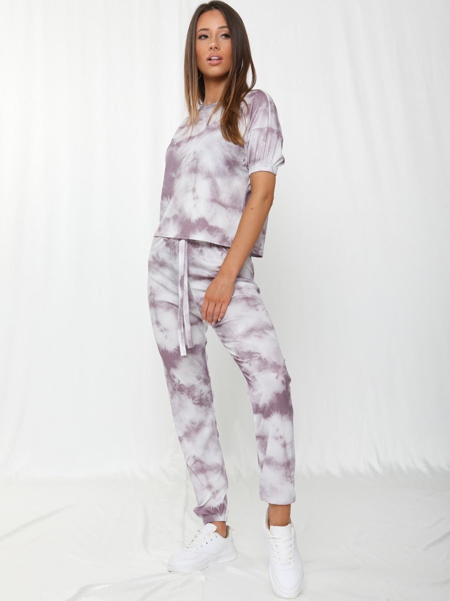 Tie-Dye Elasticated Sleeve Ribbed Boxy Co-ord