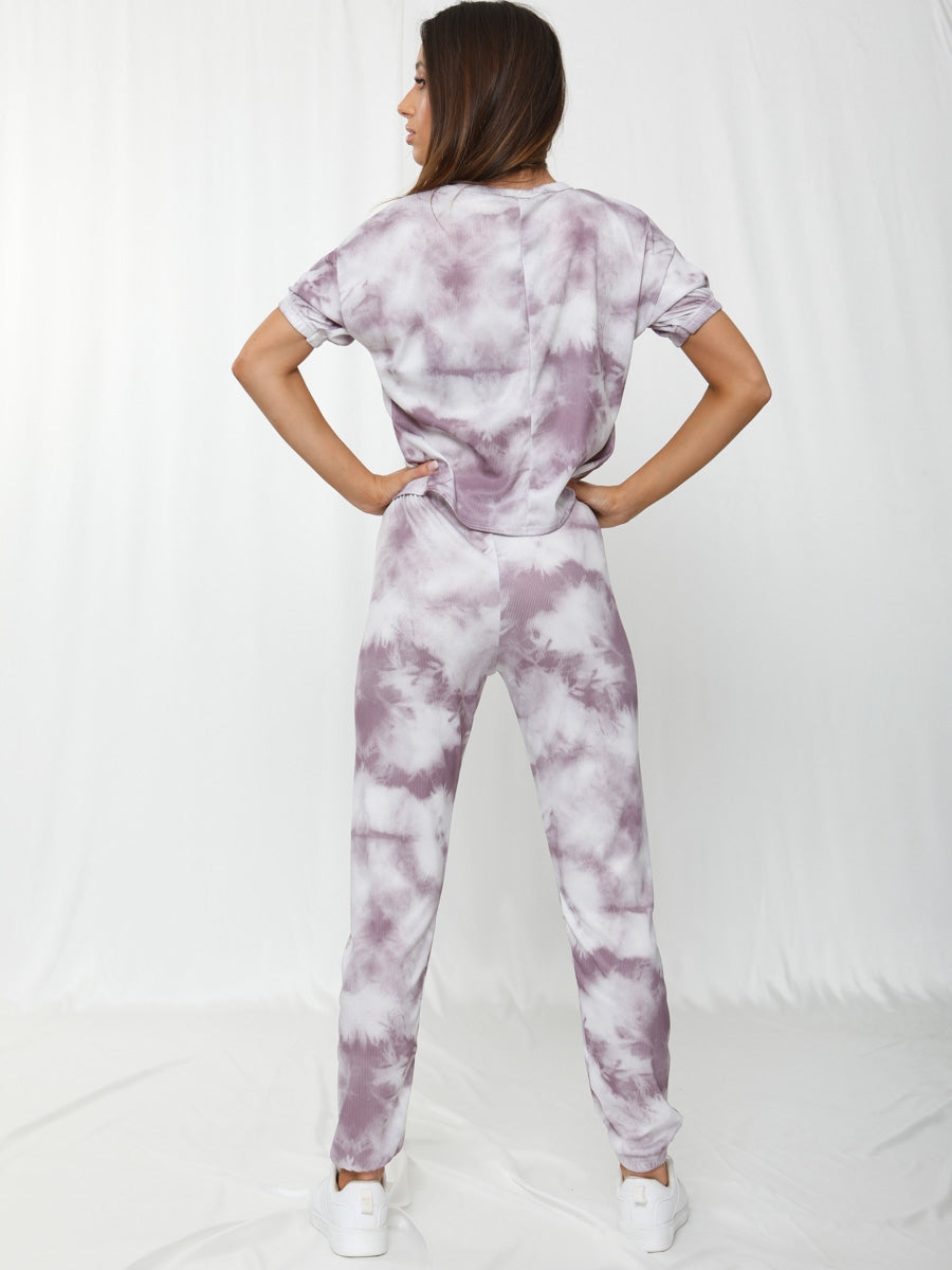 Tie-Dye Elasticated Sleeve Ribbed Boxy Co-ord