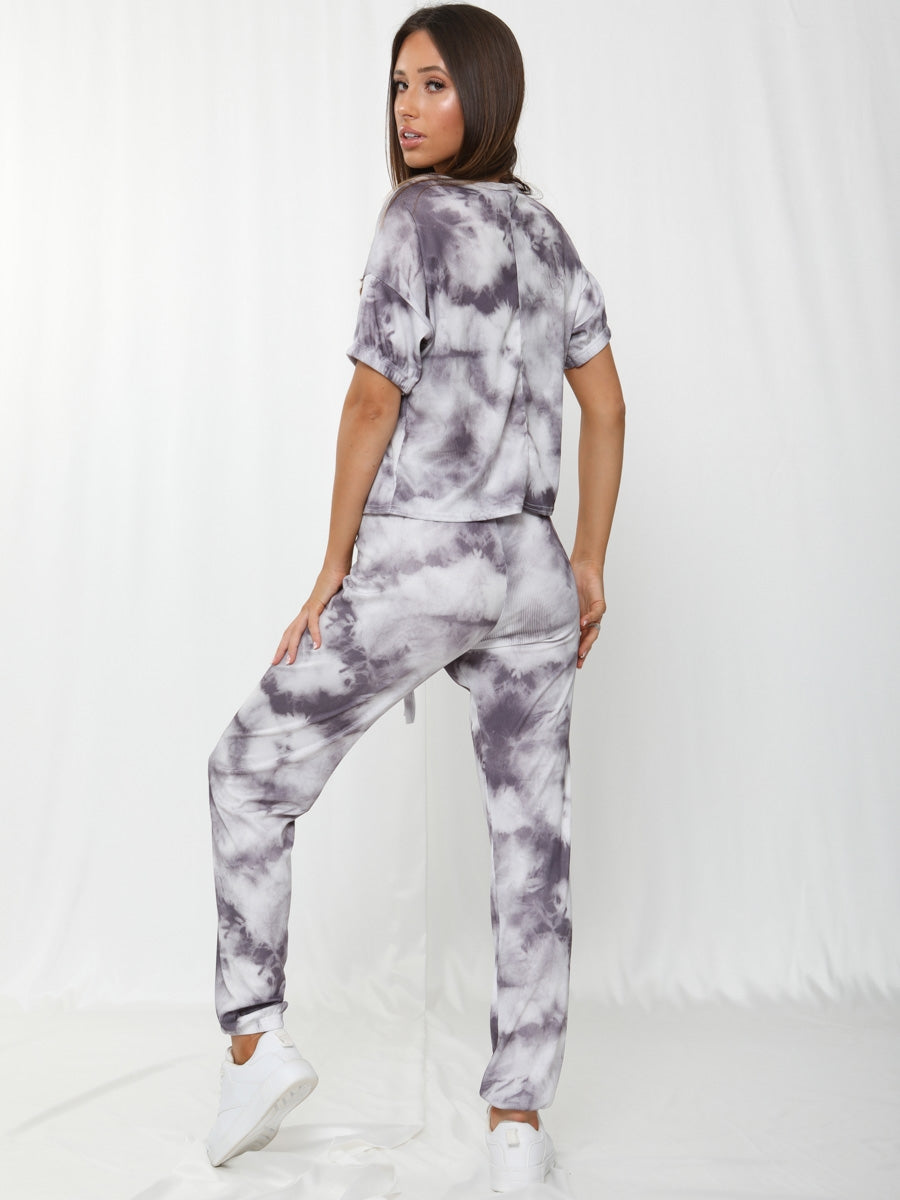 Tie-Dye Elasticated Sleeve Ribbed Boxy Co-ord