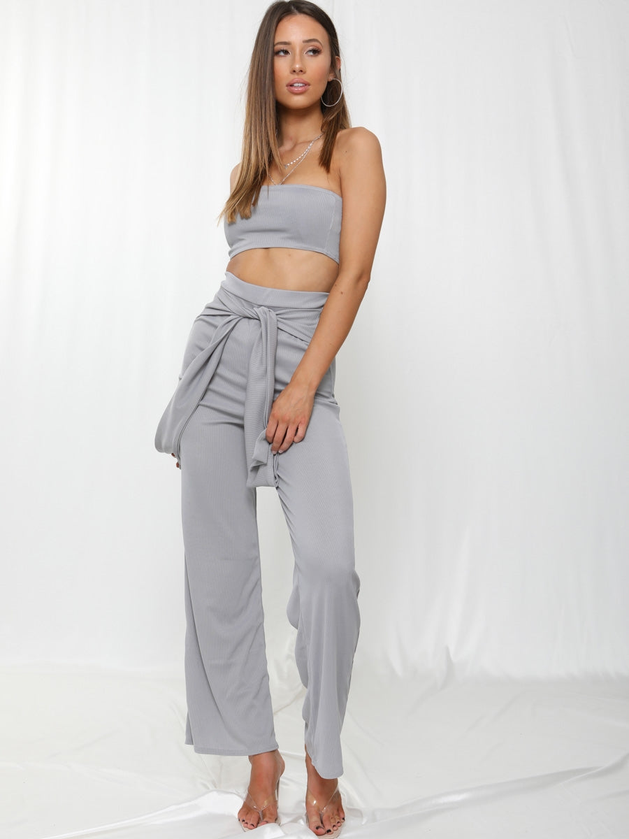 Ribbed Bandeau Crop Top & Tie Knot Trouser Co-ord
