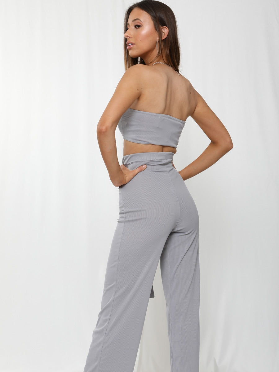 Ribbed Bandeau Crop Top & Tie Knot Trouser Co-ord