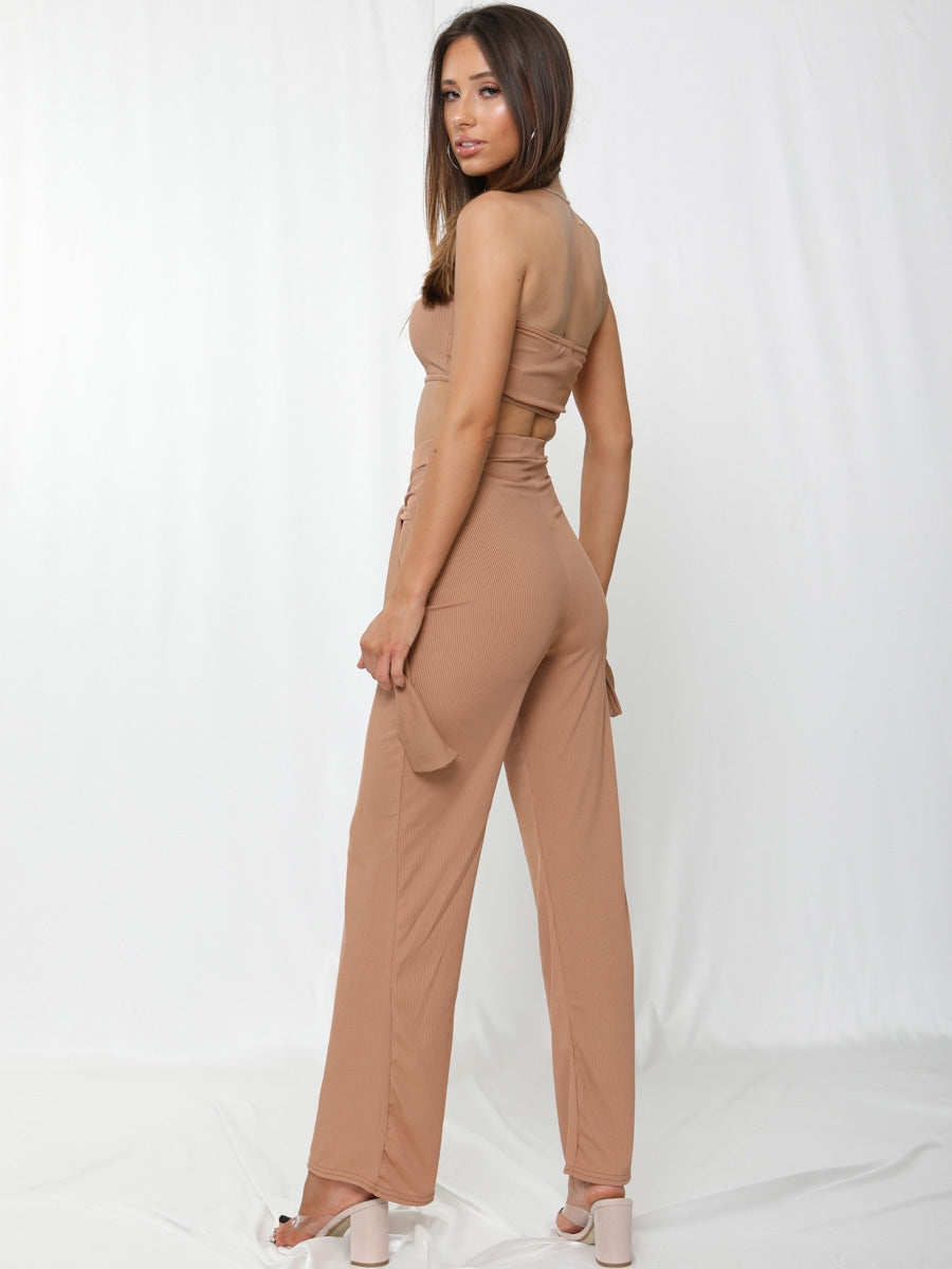 Ribbed Bandeau Crop Top & Tie Knot Trouser Co-ord