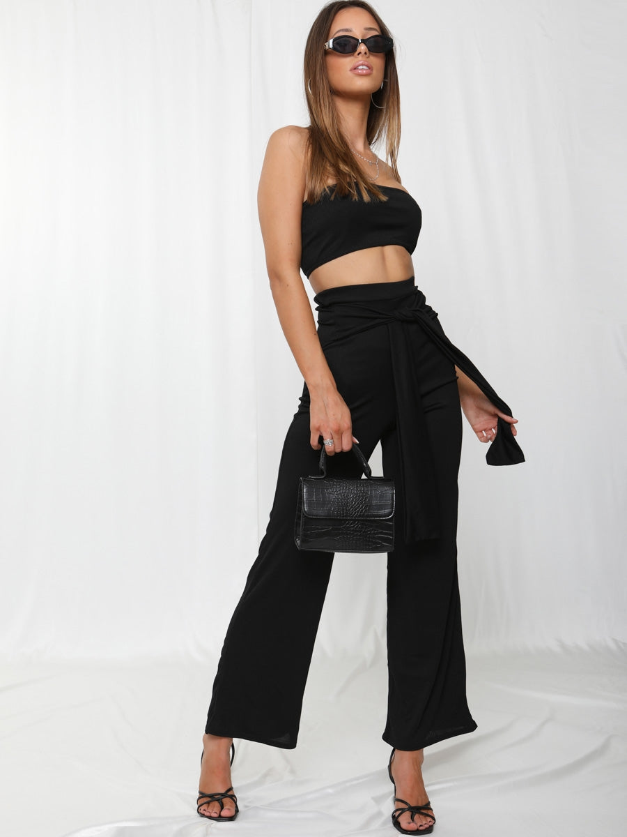 Ribbed Bandeau Crop Top & Tie Knot Trouser Co-ord