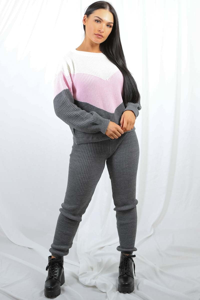 Contrast Colour Block Knitted Co-ord