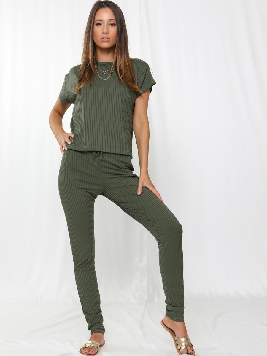 Ribbed Short Sleeve Boxy Loungewear Co-ord
