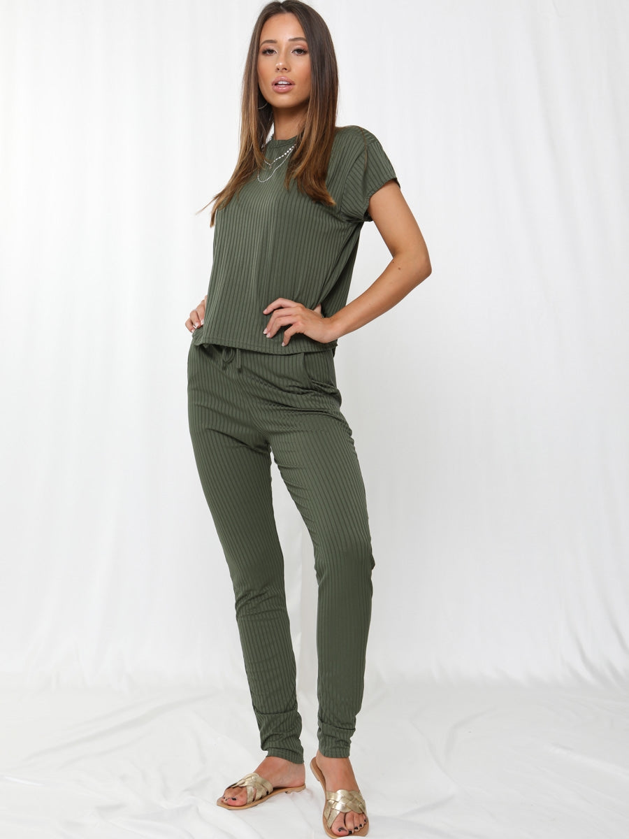 Ribbed Short Sleeve Boxy Loungewear Co-ord