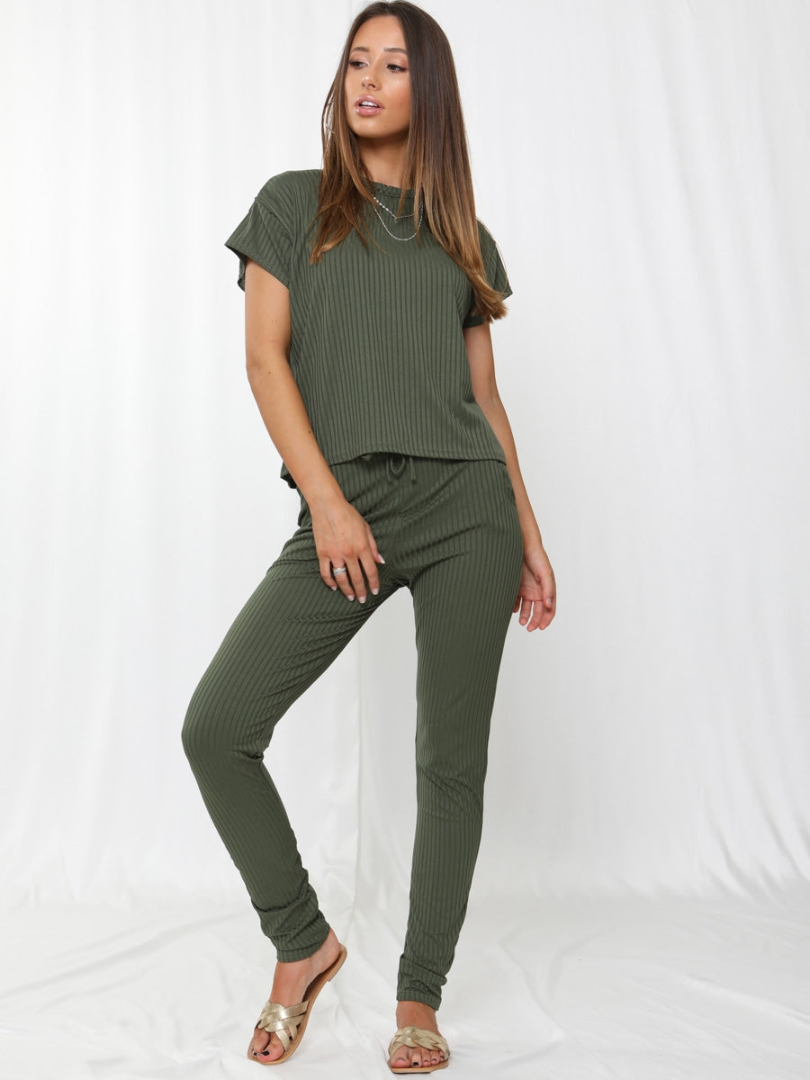 Ribbed Short Sleeve Boxy Loungewear Co-ord