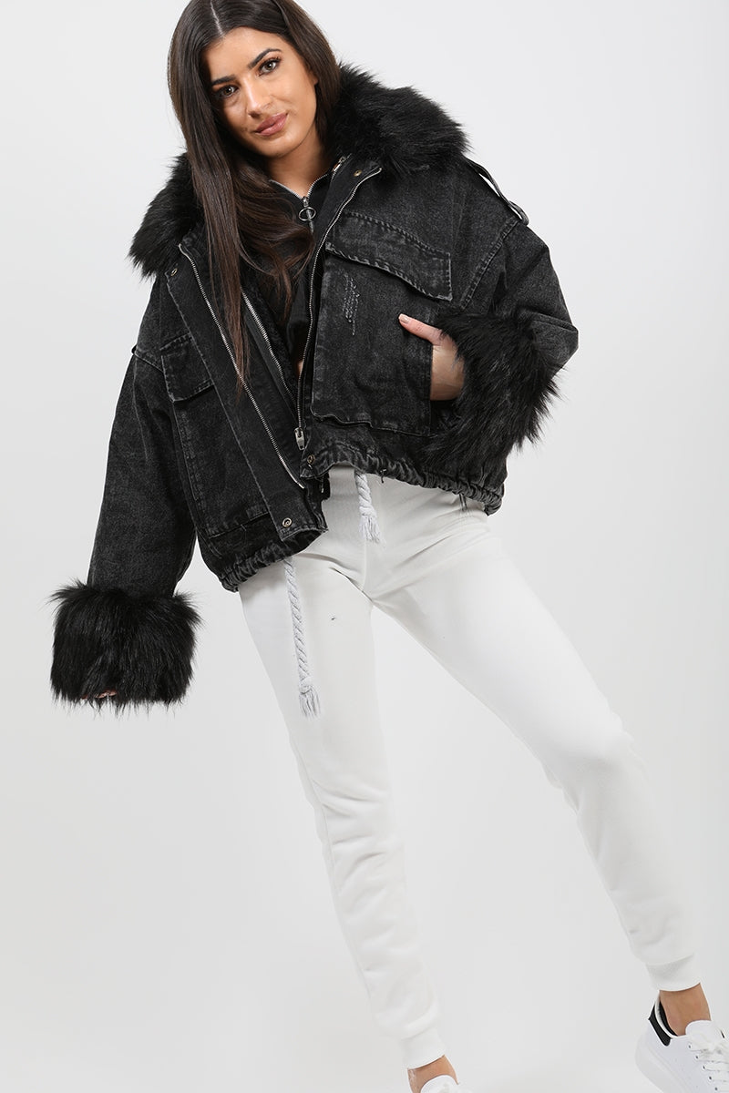 Oversized Faux Fur Lined Denim Jacket