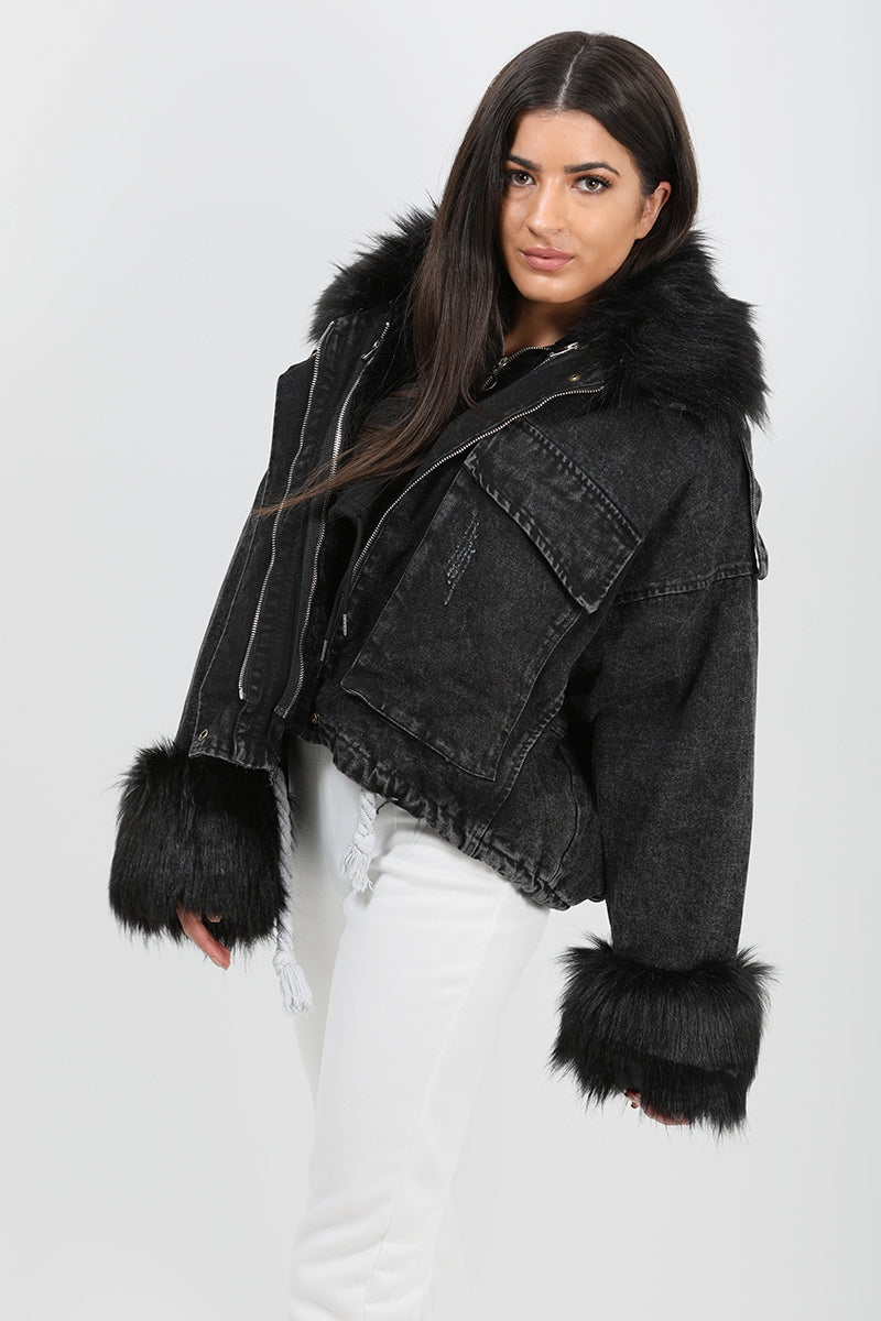 Oversized Faux Fur Lined Denim Jacket