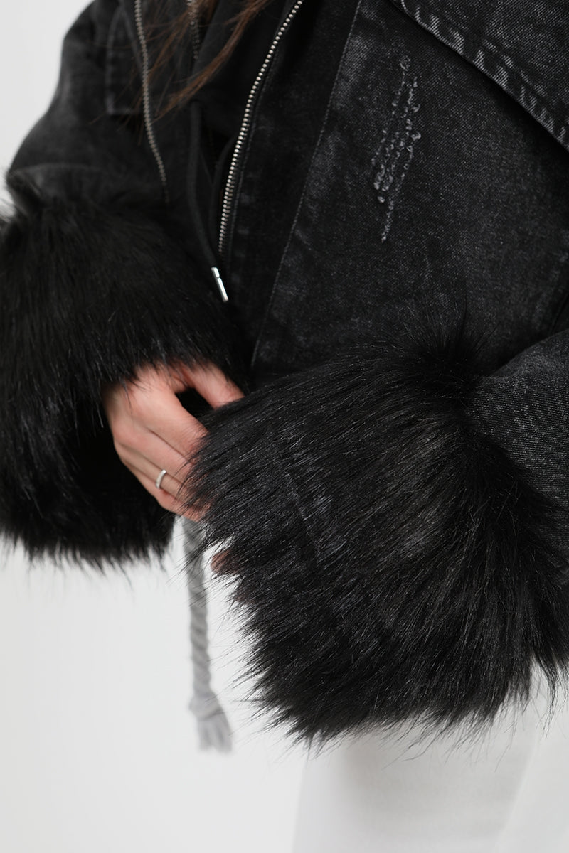 Oversized Faux Fur Lined Denim Jacket