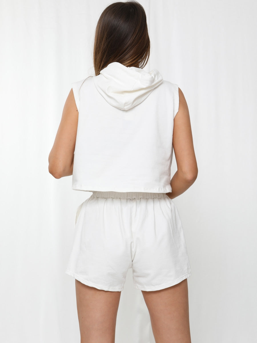 Boxy Hooded Crop Top & Shorts Loungewear Co-ord