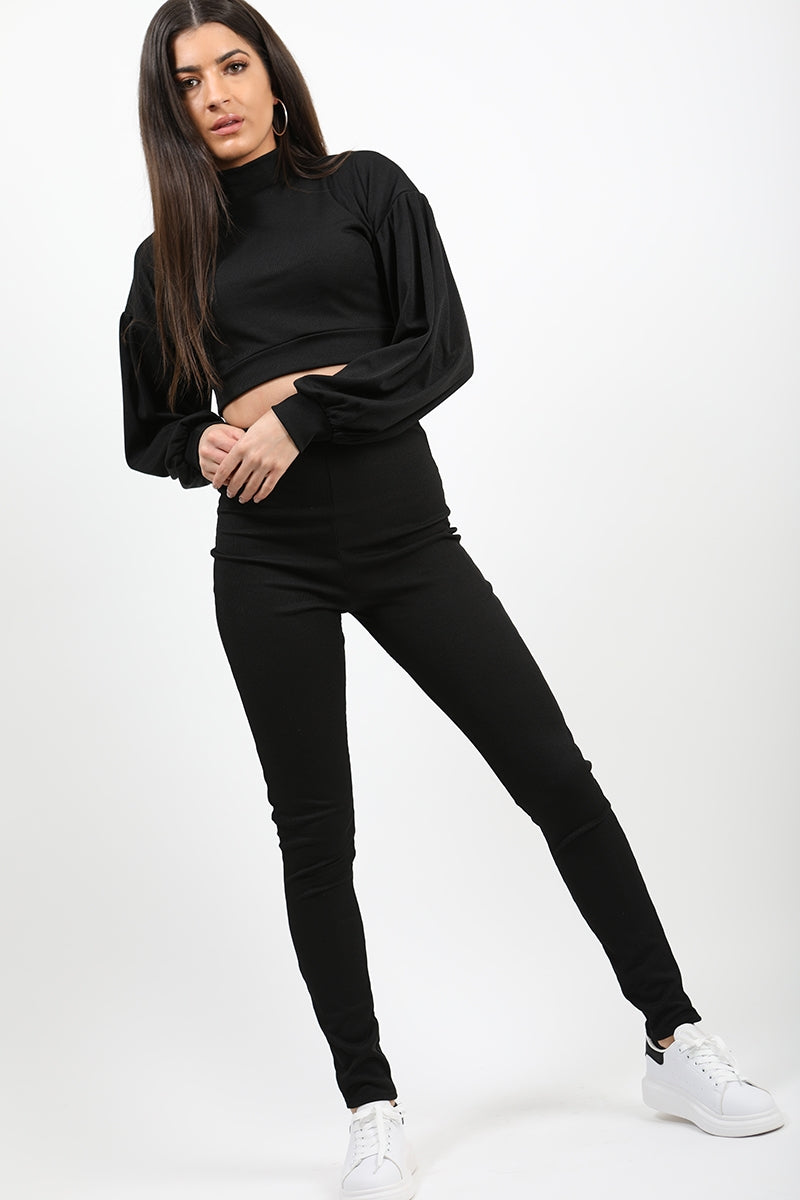 Ribbed Balloon Sleeve Top & Trouser Co-ord