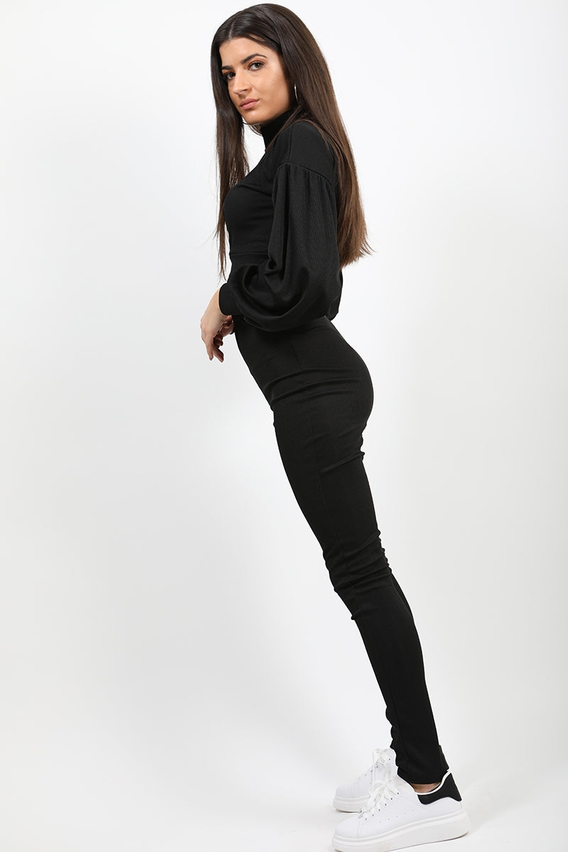 Ribbed Balloon Sleeve Top & Trouser Co-ord