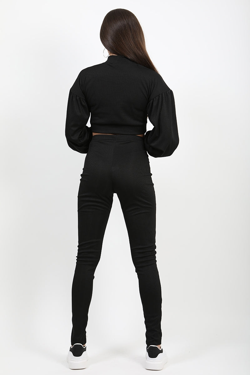Ribbed Balloon Sleeve Top & Trouser Co-ord
