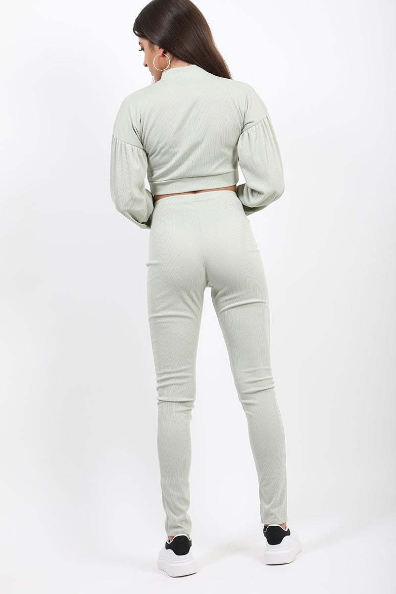 Ribbed Balloon Sleeve Top & Trouser Co-ord