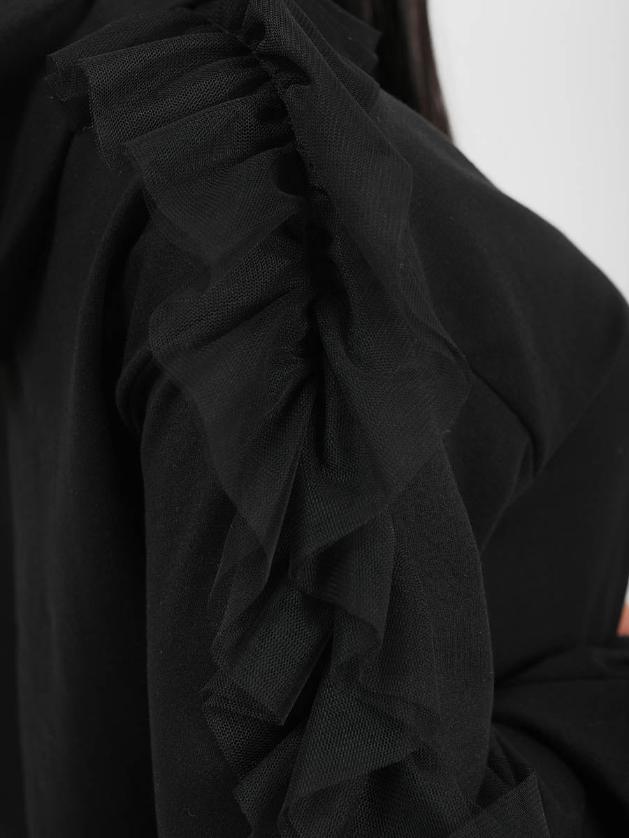 Mesh Frill Sleeve Hoodie Jumper Dress