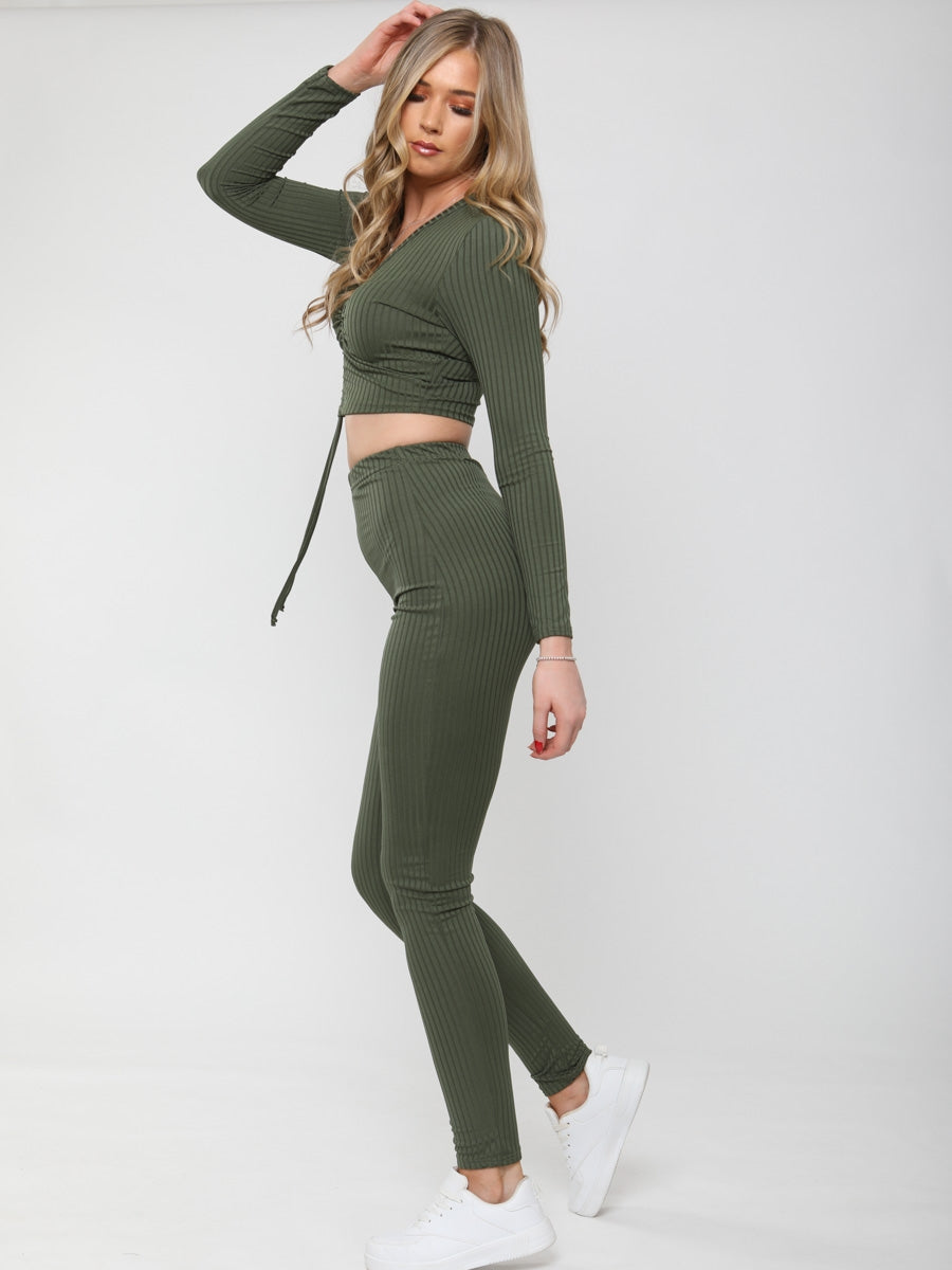 Ruched Crop Top & Legging Ribbed Co-ord