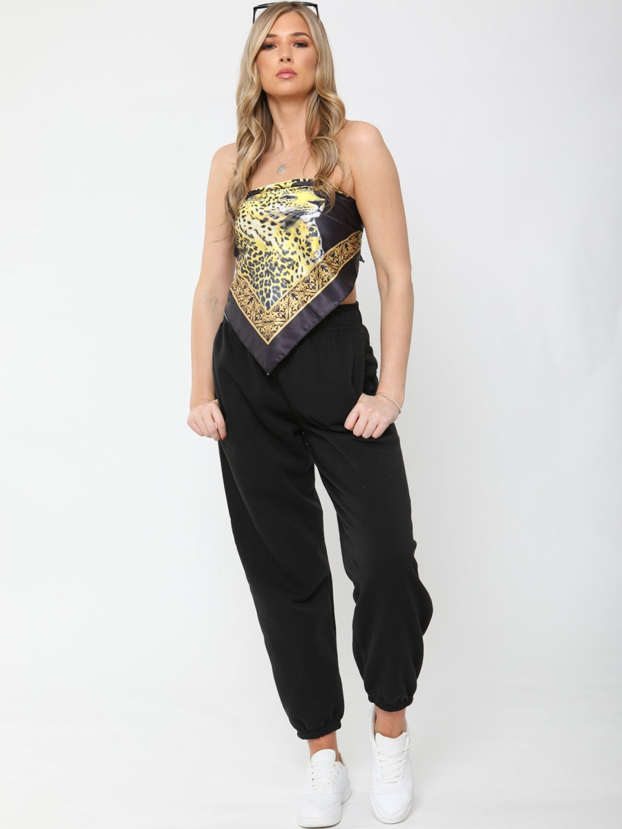 Leopard Print Bandana Scarf Satin Top