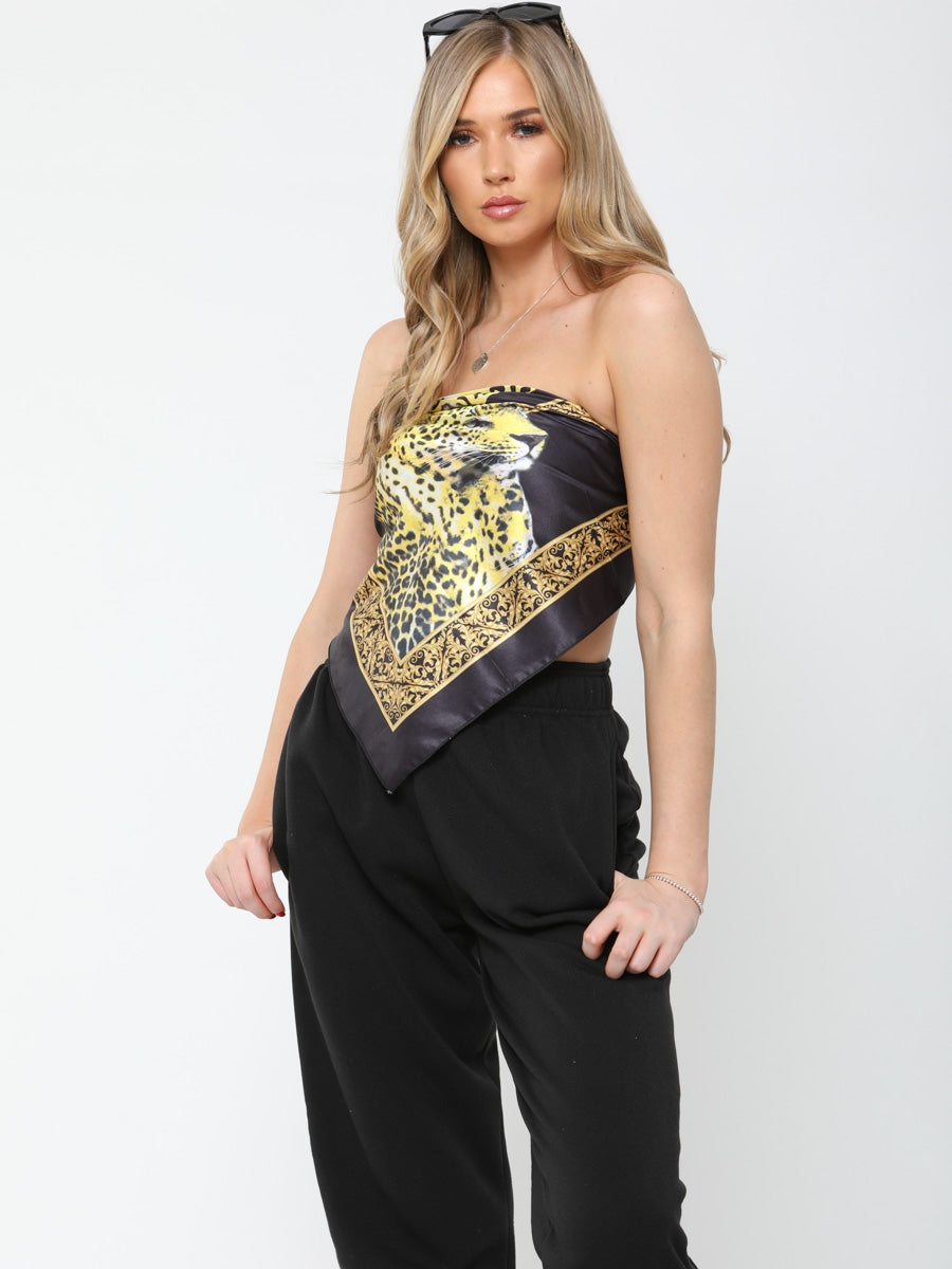 Leopard Print Bandana Scarf Satin Top