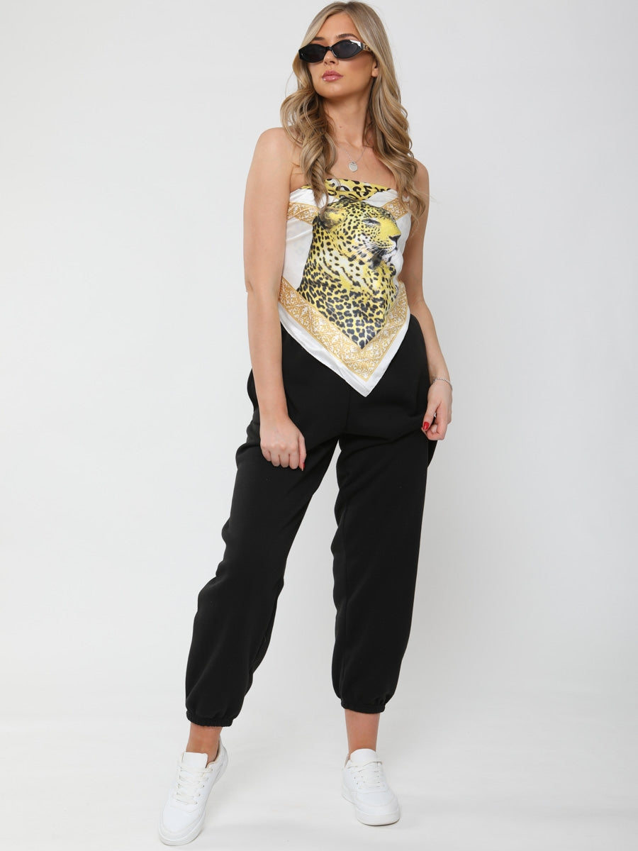 Leopard Print Bandana Scarf Satin Top