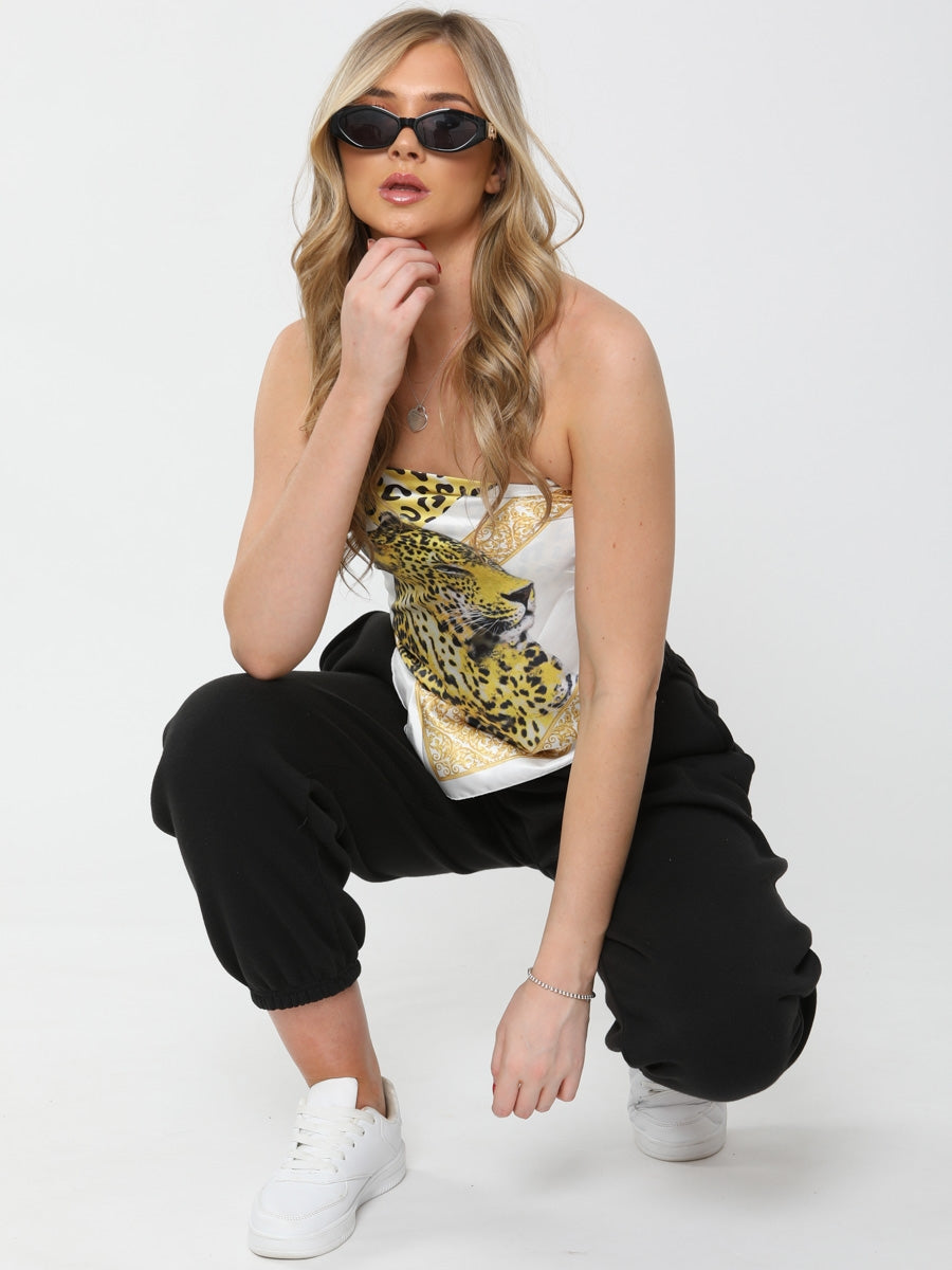 Leopard Print Bandana Scarf Satin Top