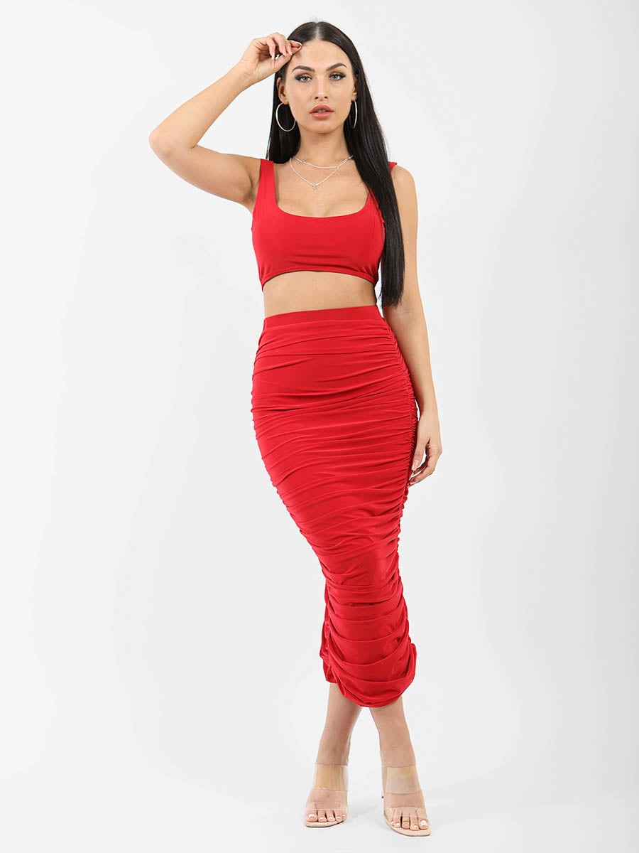 Slinky Bralet & Ruched Skirt Co-ord