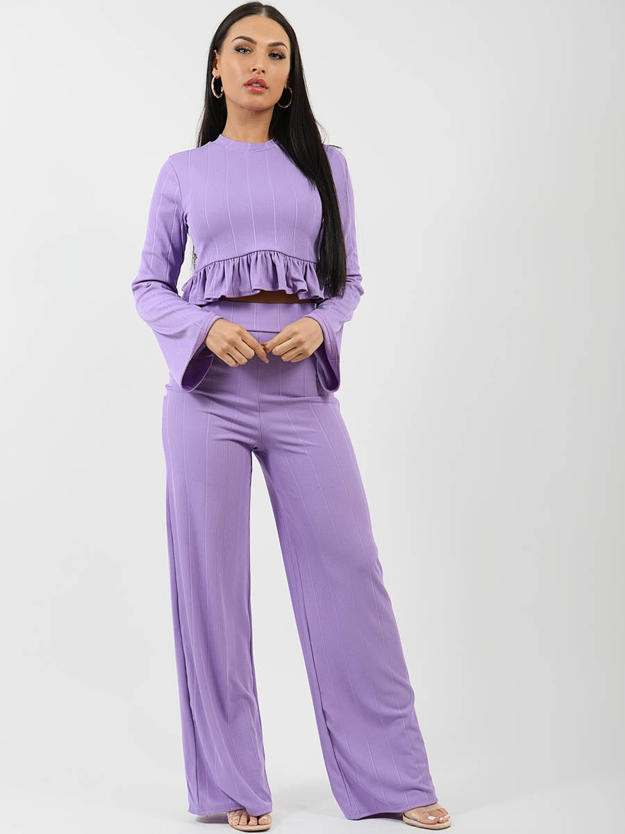 Ribbed Frill Hem Top & Trouser Co-ord