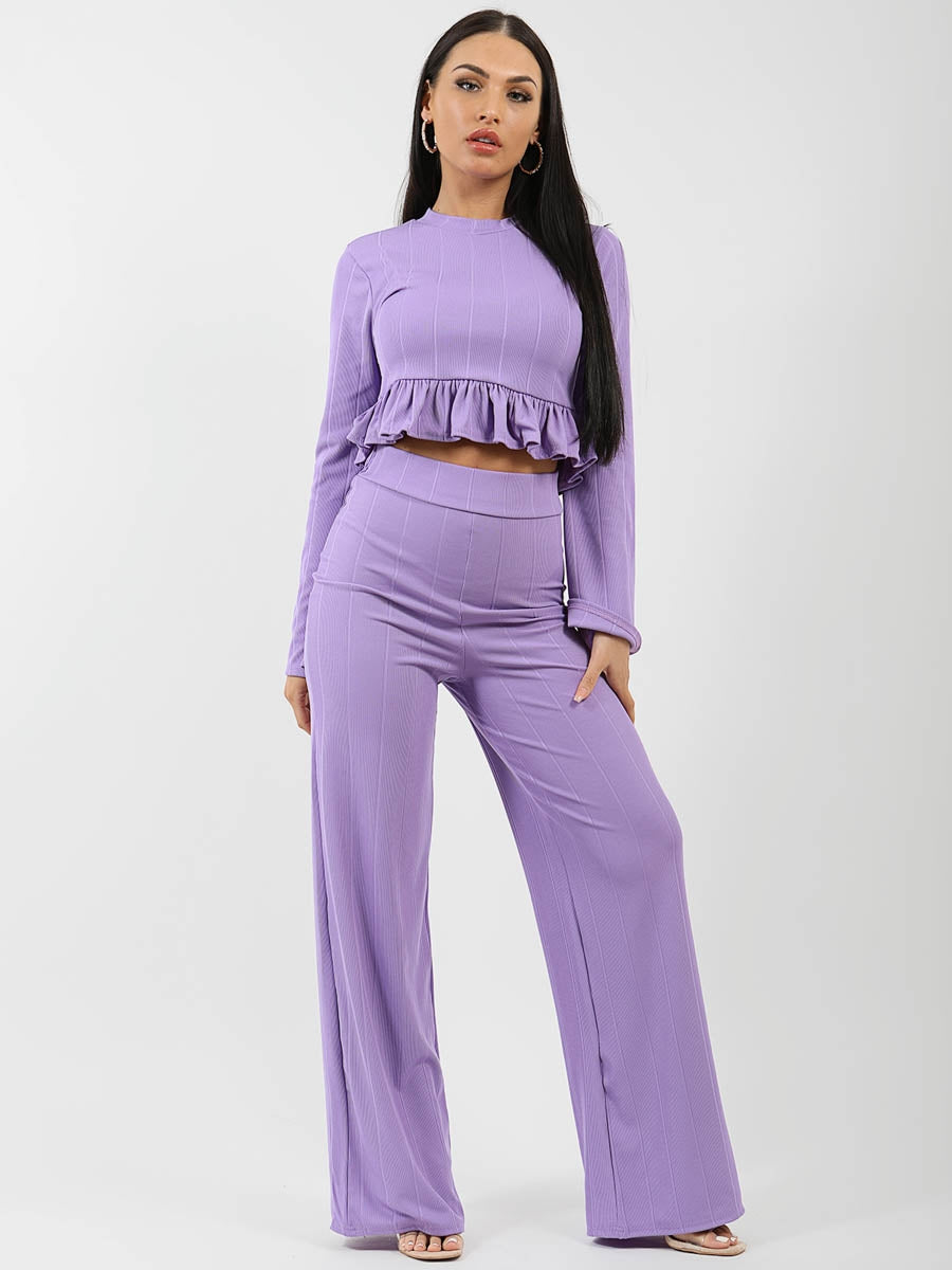 Ribbed Frill Hem Top & Trouser Co-ord