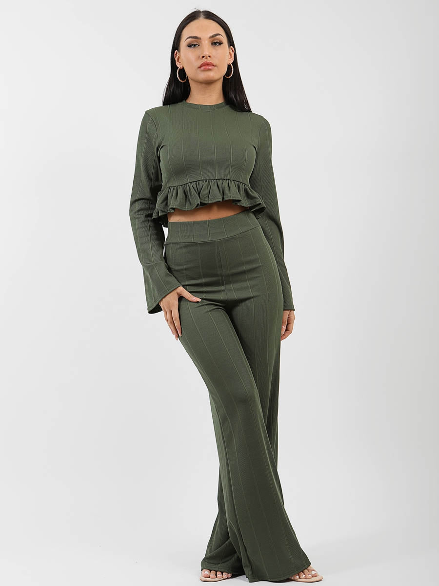 Ribbed Frill Hem Top & Trouser Co-ord