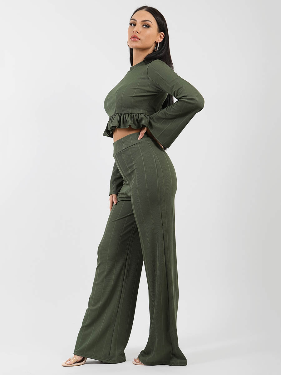 Ribbed Frill Hem Top & Trouser Co-ord