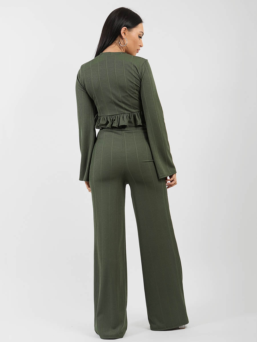 Ribbed Frill Hem Top & Trouser Co-ord
