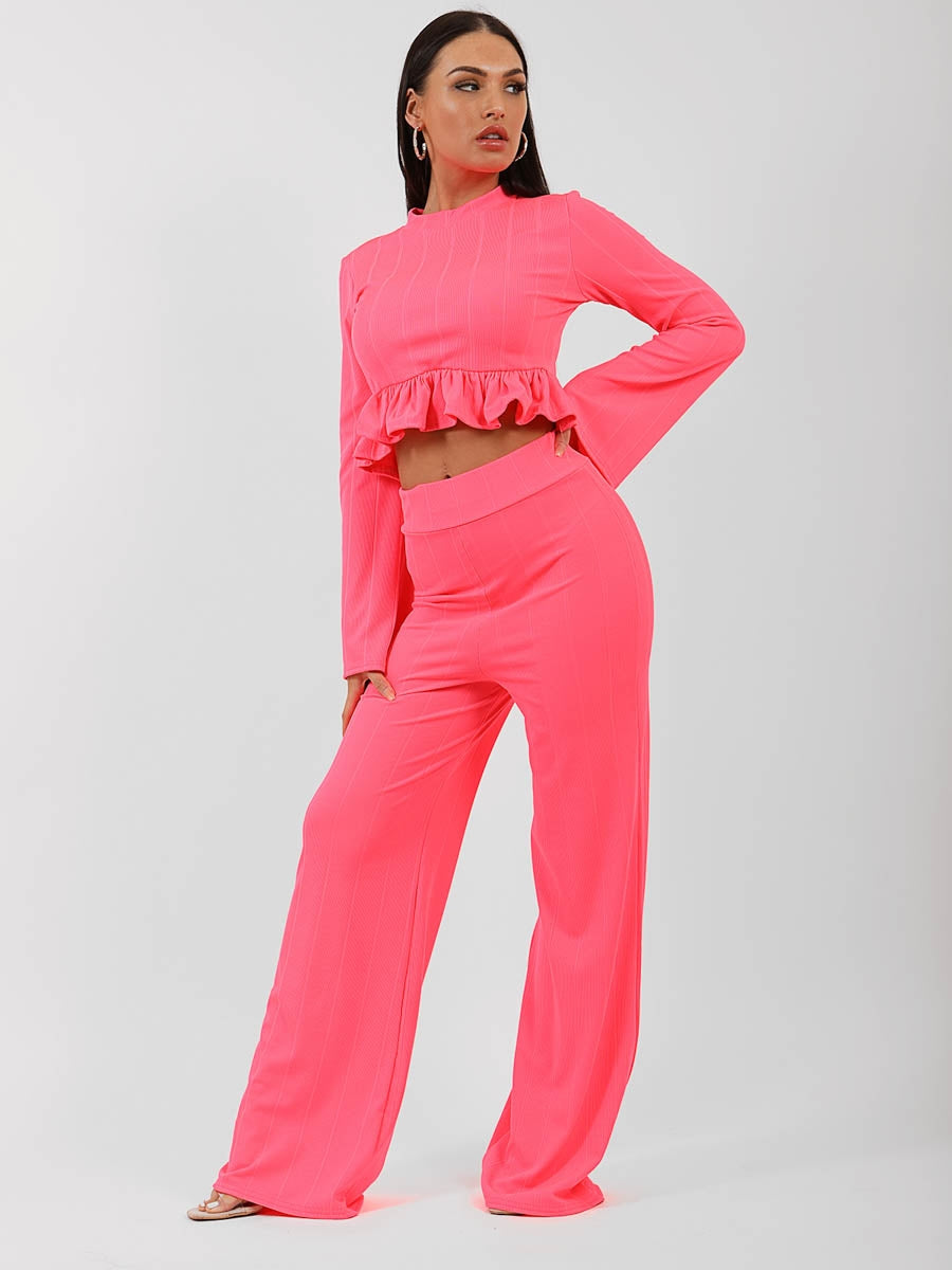 Ribbed Frill Hem Top & Trouser Co-ord