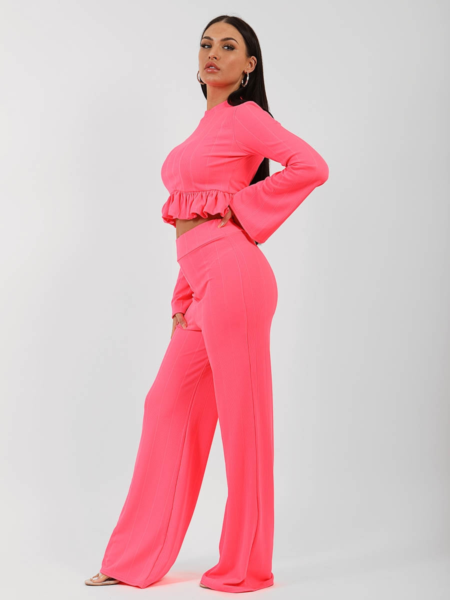 Ribbed Frill Hem Top & Trouser Co-ord