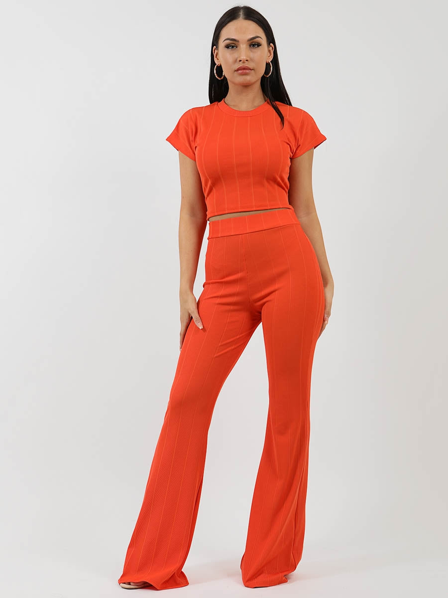 Ribbed Tie Knot Crop Top & Trouser Co-ord