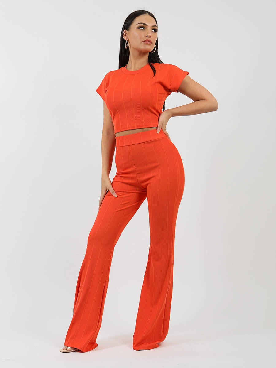 Ribbed Tie Knot Crop Top & Trouser Co-ord