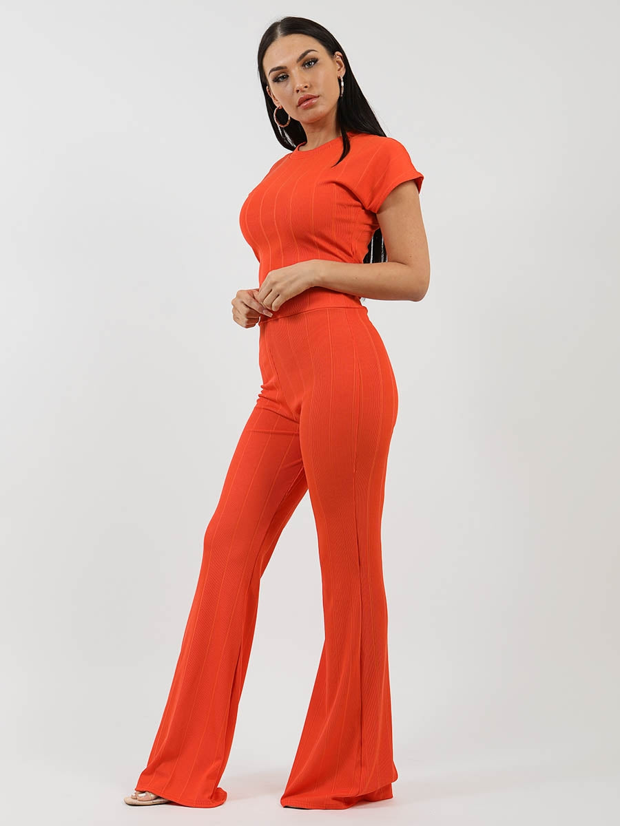 Ribbed Tie Knot Crop Top & Trouser Co-ord