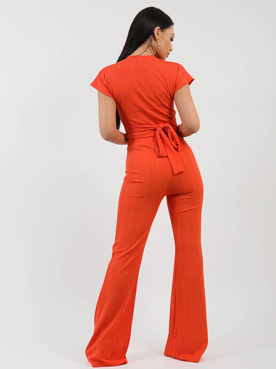 Ribbed Tie Knot Crop Top & Trouser Co-ord