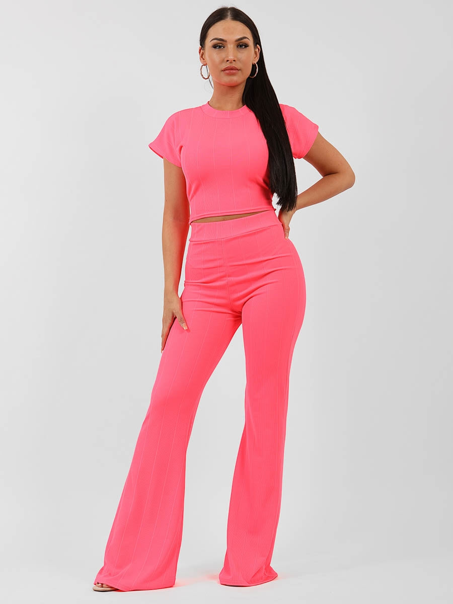 Ribbed Tie Knot Crop Top & Trouser Co-ord